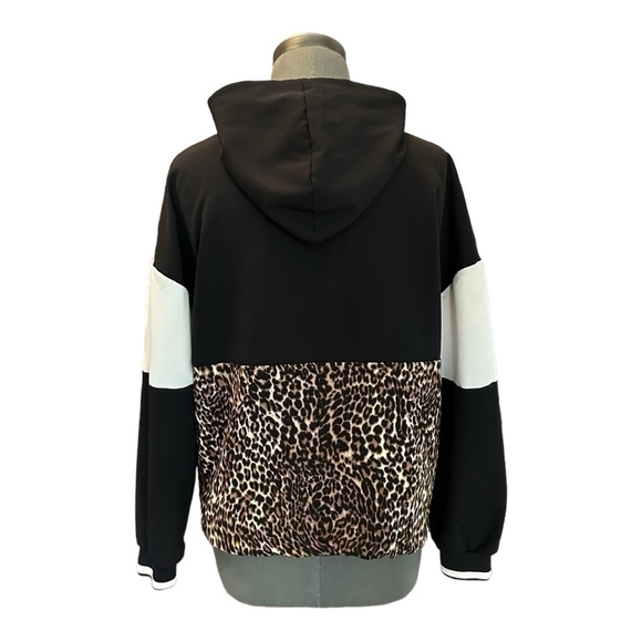 Women’s Hoodie Black White Animal Colorblock Jumper Hooded Sweater Cardigan Top - Picture 9 of 11